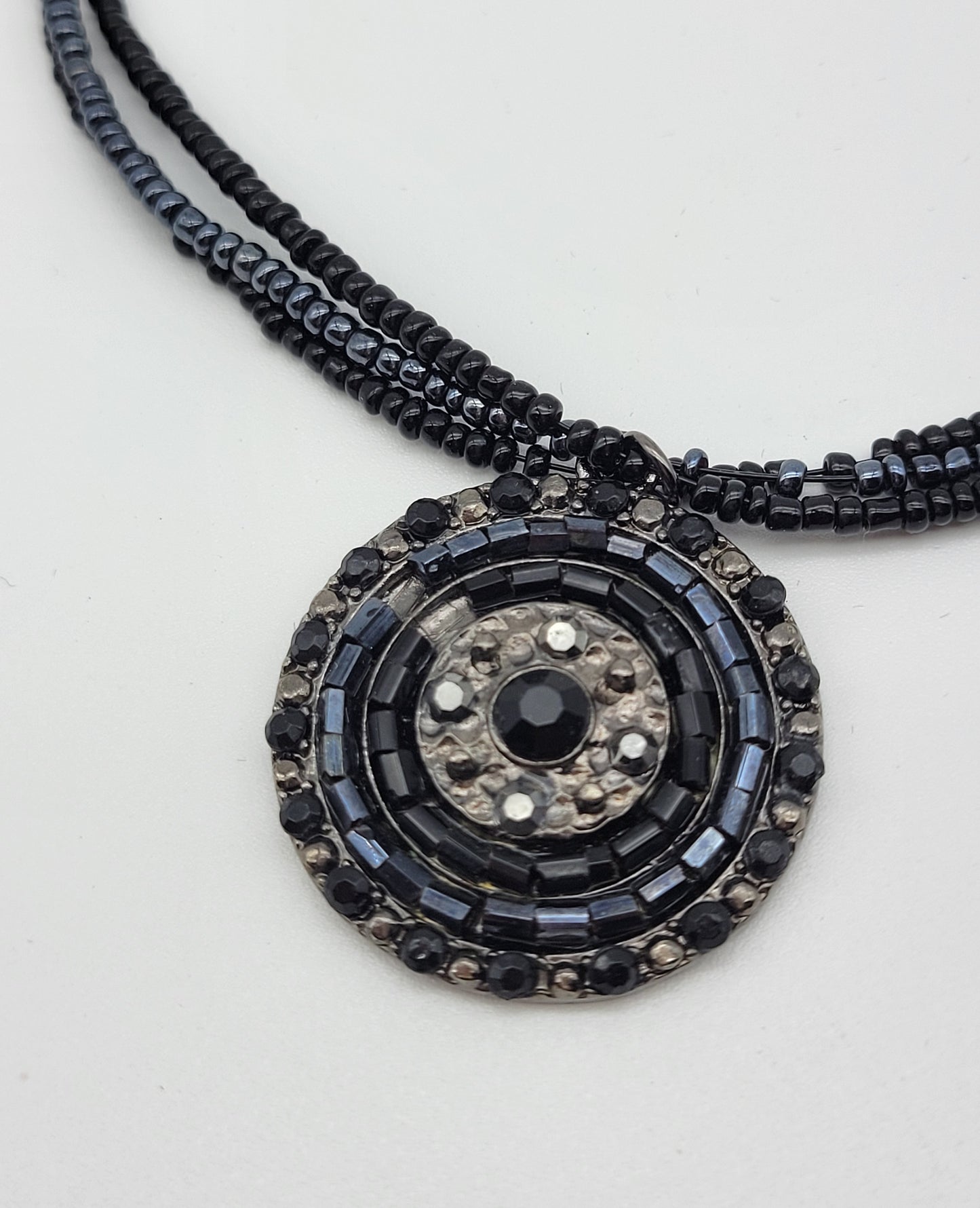 "Indigo and Black Circles" Necklace