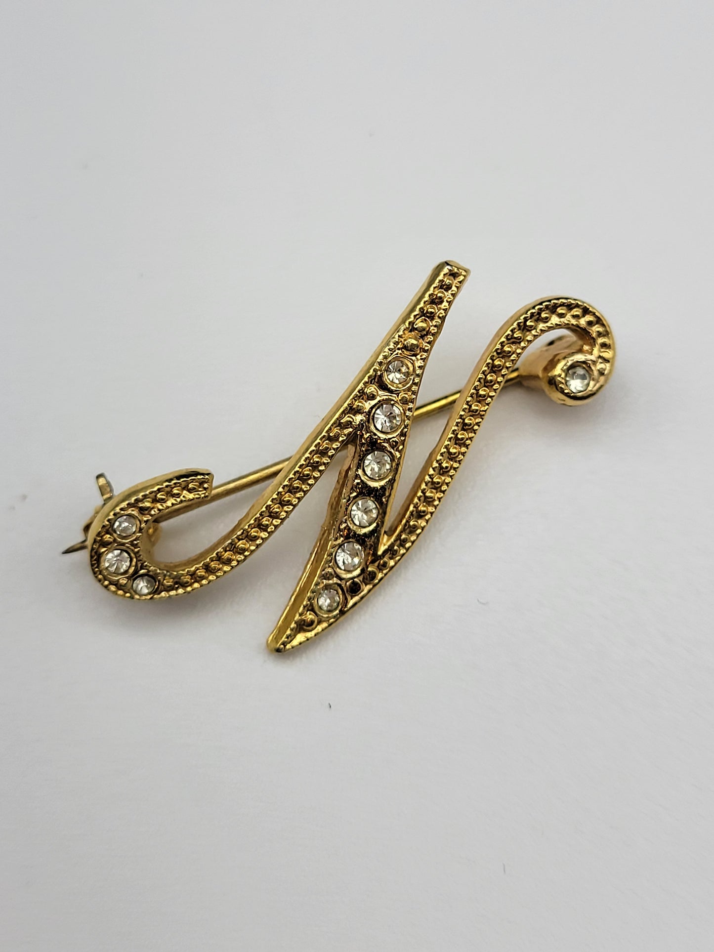 Vintage "N" Brooch with Rhinestones