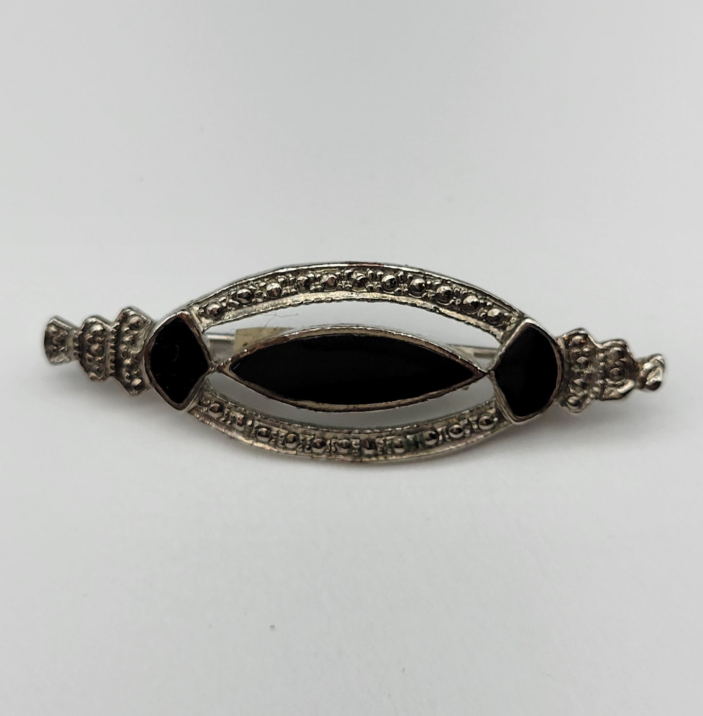 Black and Silver Oval Brooch