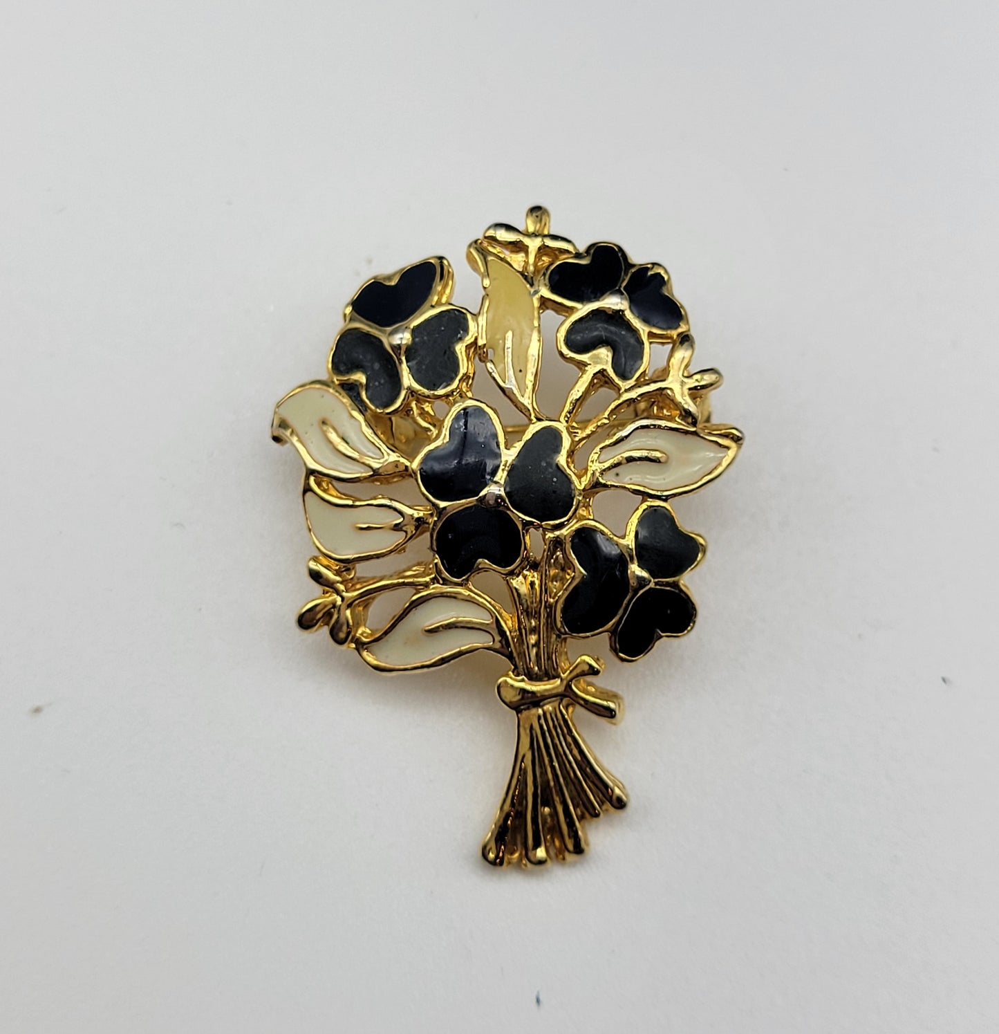 Black and Gold Floral Bouquet Brooch
