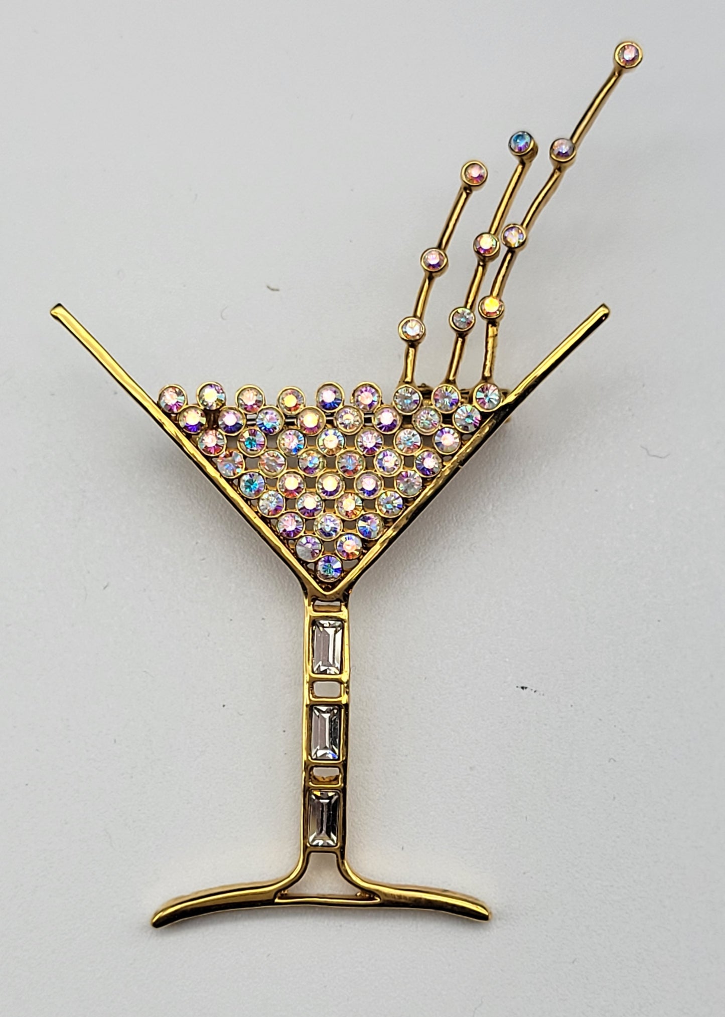 Vintage Martini Glass Brooch with Rhinestones