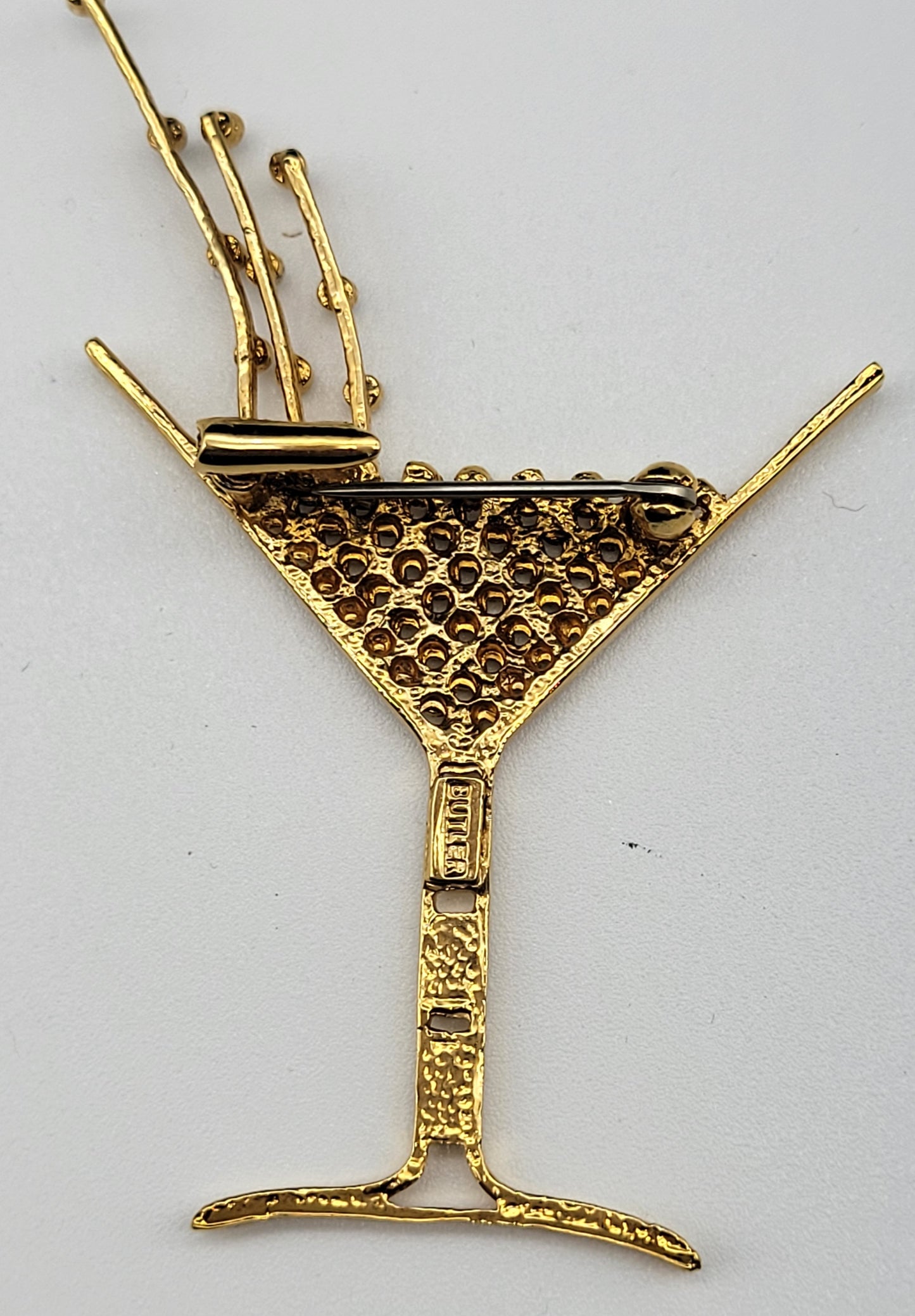 Vintage Martini Glass Brooch with Rhinestones