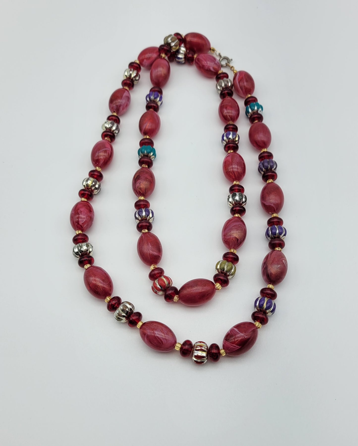 "Red, Teal and Lavender Confetti" necklace