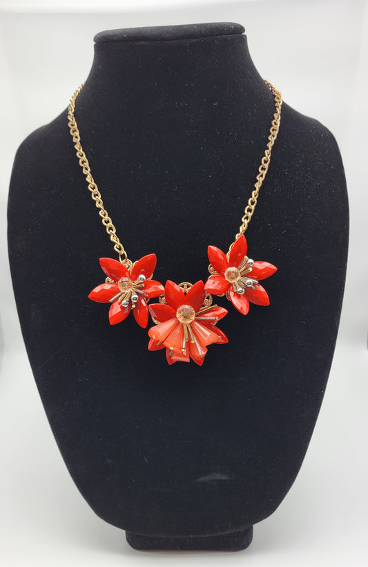 "Red Firework Flowers" Necklace