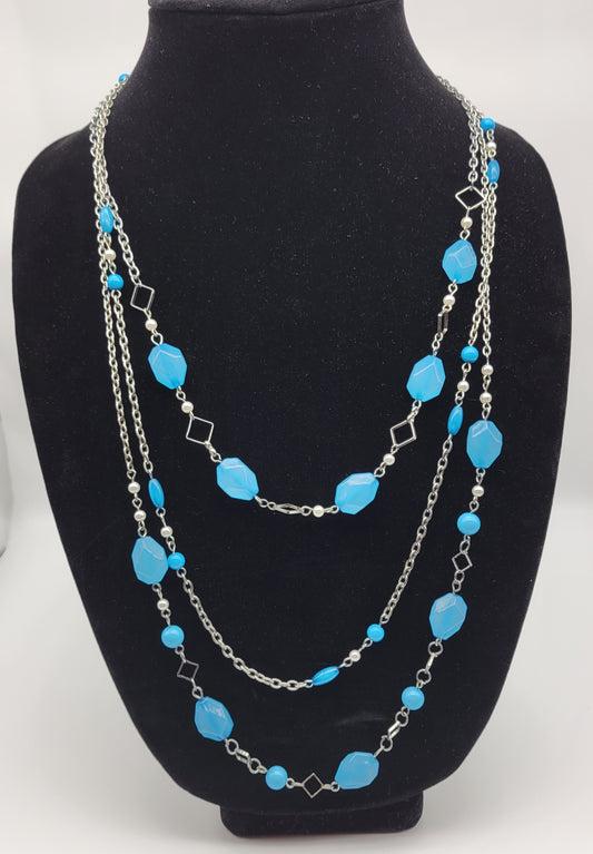 "Crystal Blue & Squares" Necklace