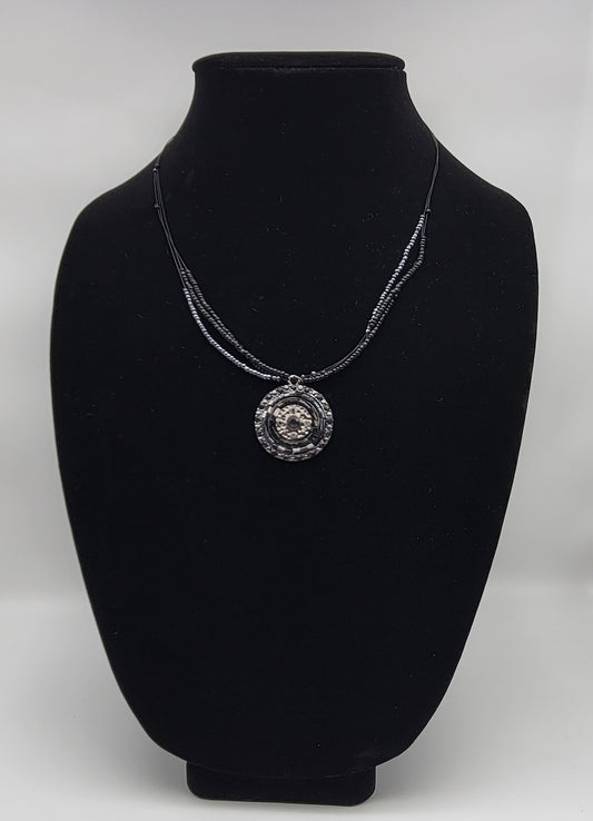 "Indigo and Black Circles" Necklace
