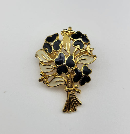 Black and Gold Floral Bouquet Brooch