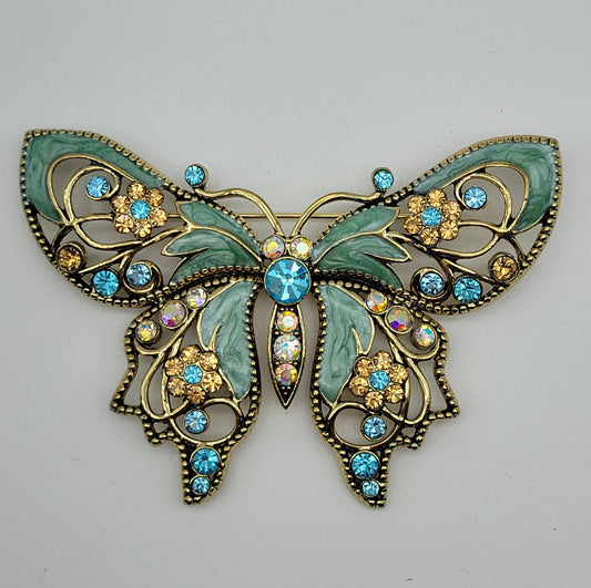 Vintage Nina Ricci Avon Brooch with Aqua, Pink, and Blue Rhinestones